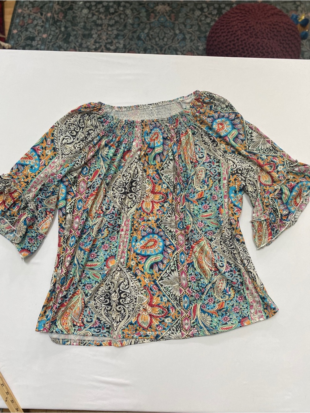 Micoson 5XL Bohemian Paisley Off Shoulder Top Bell Sleeve Blouse